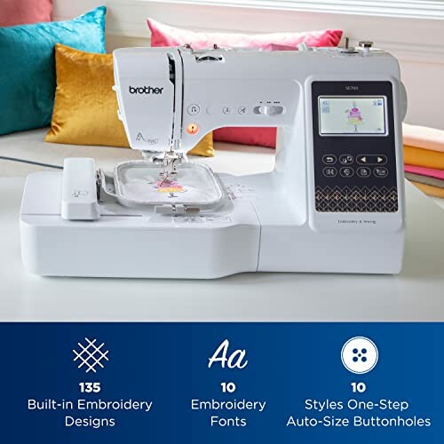 Brother embroidery machine with digital display and design features