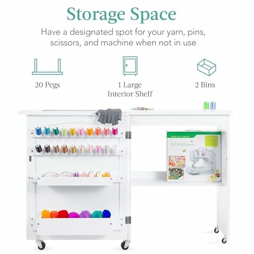 Craft storage cabinet with pegs, large interior shelf, and bins for organization.