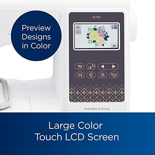 Embroidery and sewing machine with large color touch LCD screen