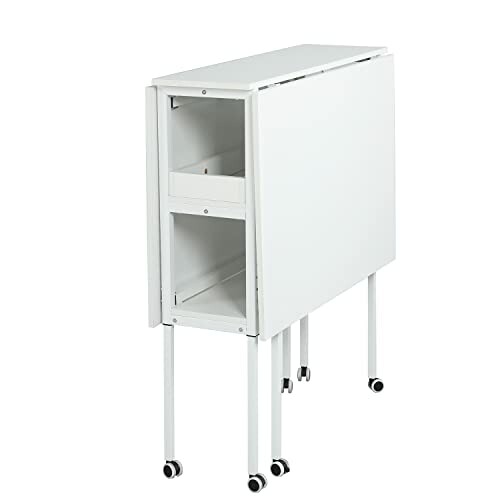 Foldable white table with wheels