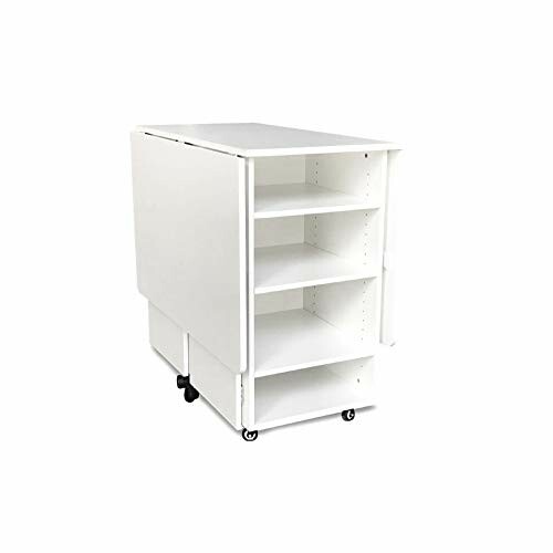 White foldable cabinet with shelves and wheels